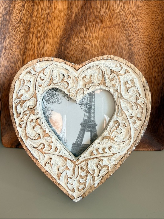 Cost Plus World Market Other - Heart-Shaped Distressed Carved Wood Photo Frame in Boho/Cottage/French Country